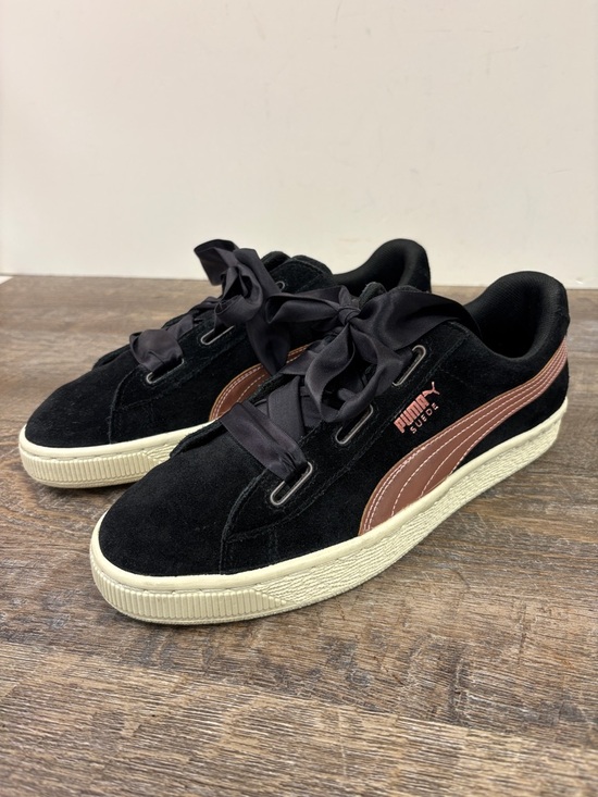 Puma Shoes - Puma Suede Heart Sneakers Black Rose Gold Satin Ribbon Laces Size 7